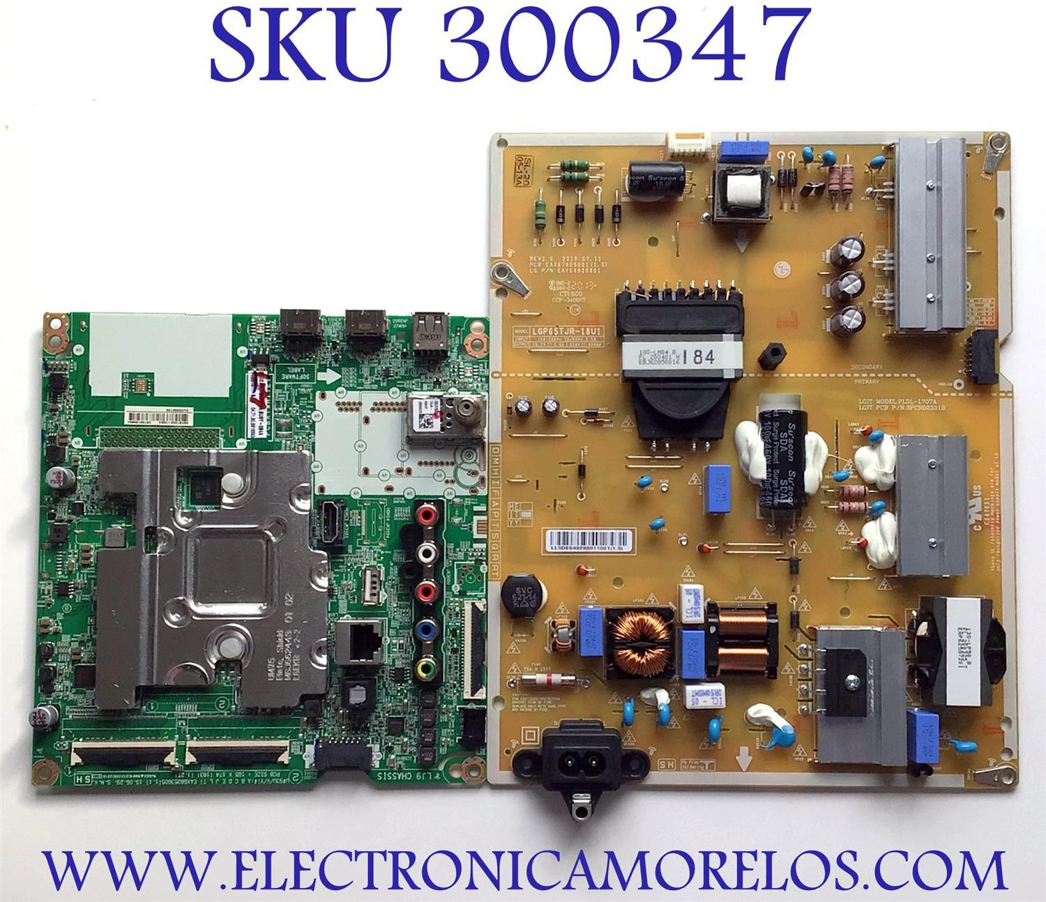 KIT DE TARJETAS PARA TV LG 4K·UHD·HDR SMART TV / MAIN EBT66165504 / EAX68253604 / EAX68253605 / 66165504 / FUENTE EAY64928801 / EAX67805001 / 64928801 / LGP65TJR-18U1 / PANEL NC650DQG-AAGX5 / LC650DQJ (SM)(A1) / MODELO 65UM6900PUA / 65UM6900PUA.BUSYLKR